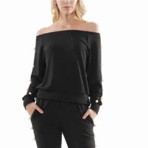 New Black Off the Shoulder Jogger Set